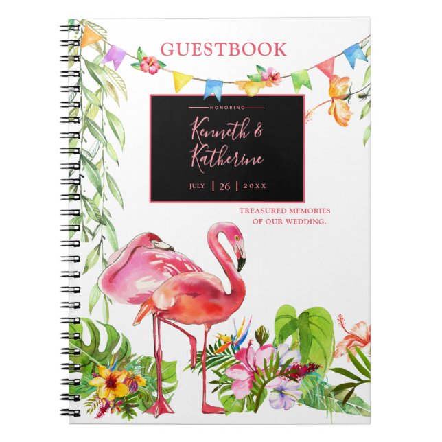 Flamingo Tropical Wedding Guestbook Notebook (Front)