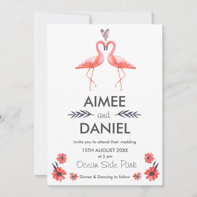 Flamingo tropical wedding invitation card | Suite (Front)