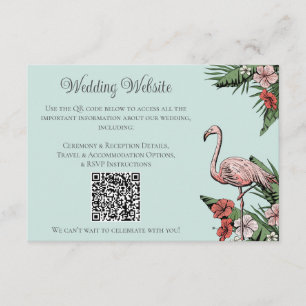 Flamingo Tropical Wedding Turquoise QR Card