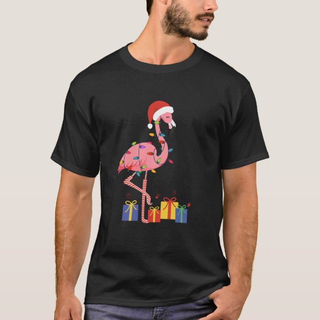 Flamingo Tropical Xmas Gifts Lights Flamingo Chris T-Shirt (Front)