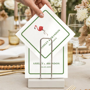 Flamingo Tropics Beach Coastal Retro Wedding Napkin