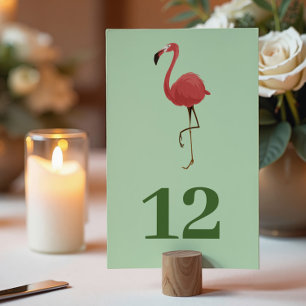 Flamingo Tropics Coastal Green Beach Wedding Table Number
