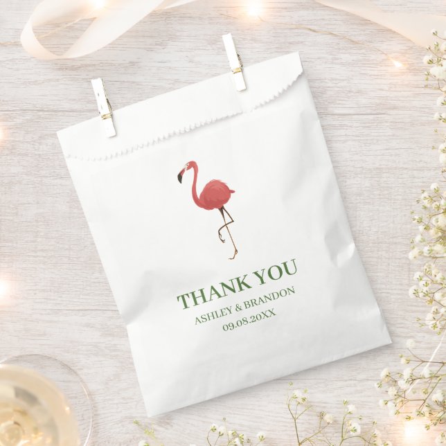 Flamingo Tropics Green and Pink Wedding Thank You Favour Bags (Clipped)