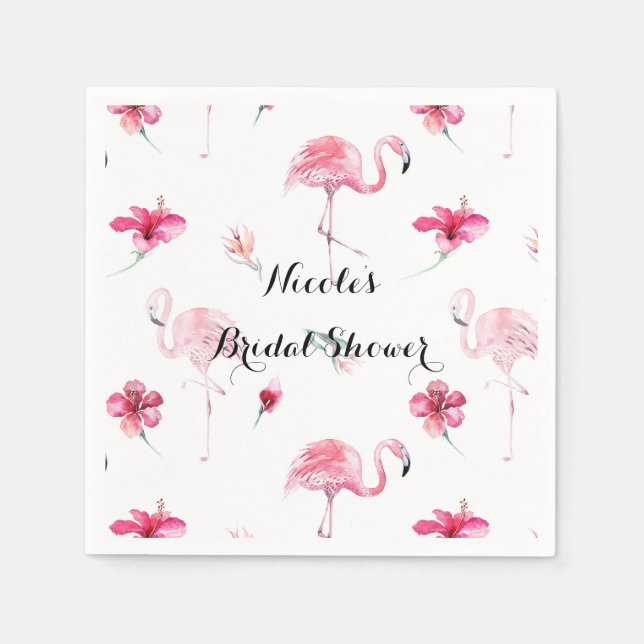 Flamingo Tropics Summer Birthday Party Elegant Napkin (Front)