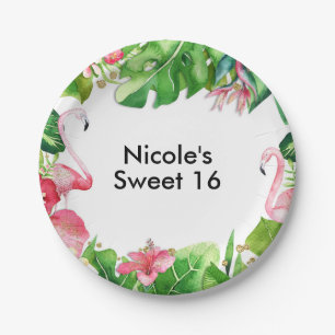 Flamingo Tropics Summer Birthday Party Elegant Paper Plate