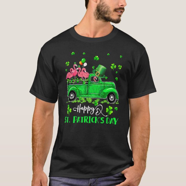 Flamingo Truck Shamrock Green Lucky Shamrock St Pa T-Shirt (Front)