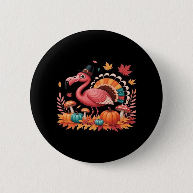 Flamingo Turkey Cute Flamingo Turkey Fall Leaf Tha 6 Cm Round Badge (Front)