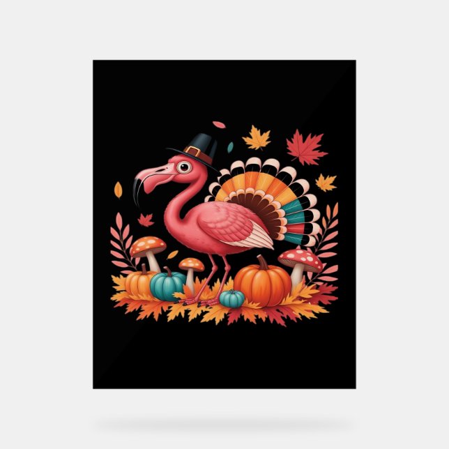 Flamingo Turkey Cute Flamingo Turkey Fall Leaf Tha Acrylic Sign (Front)