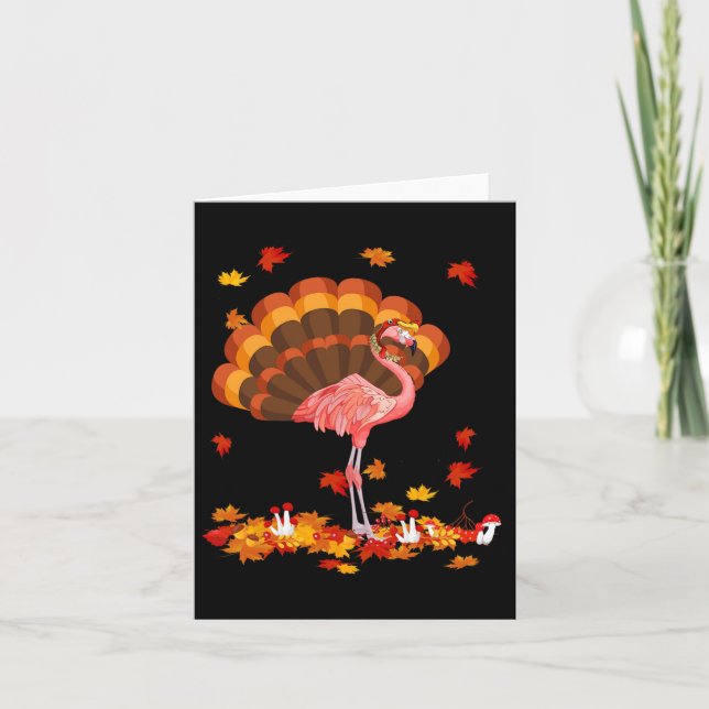 Flamingo Turkey Cute Flamingo Turkey Fall Leaf Tha Card (Front)