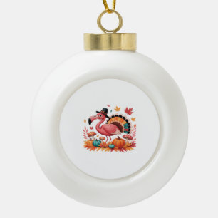 Flamingo Turkey Cute Flamingo Turkey Fall Leaf Tha Ceramic Ball Christmas Ornament