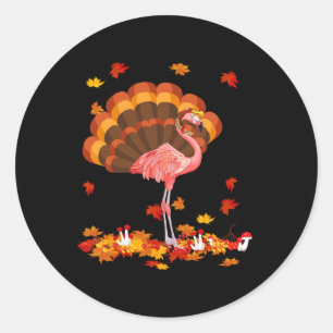 Flamingo Turkey Cute Flamingo Turkey Fall Leaf Tha Classic Round Sticker