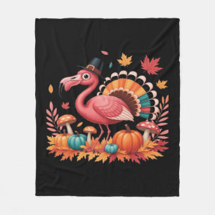 Flamingo Turkey Cute Flamingo Turkey Fall Leaf Tha Fleece Blanket