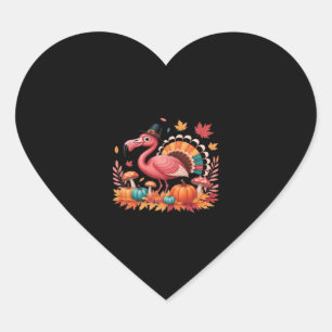 Flamingo Turkey Cute Flamingo Turkey Fall Leaf Tha Heart Sticker