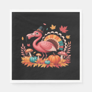 Flamingo Turkey Cute Flamingo Turkey Fall Leaf Tha Napkin