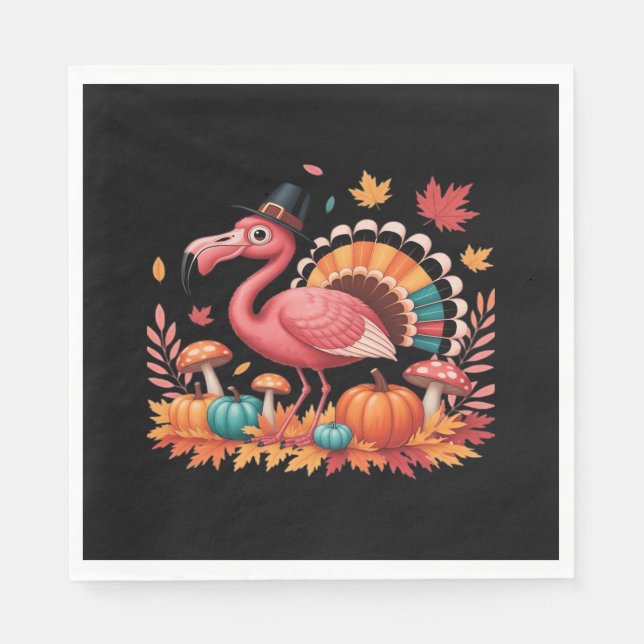 Flamingo Turkey Cute Flamingo Turkey Fall Leaf Tha Napkin (Front)