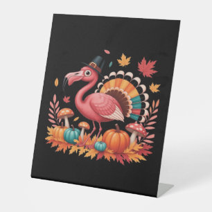 Flamingo Turkey Cute Flamingo Turkey Fall Leaf Tha Pedestal Sign