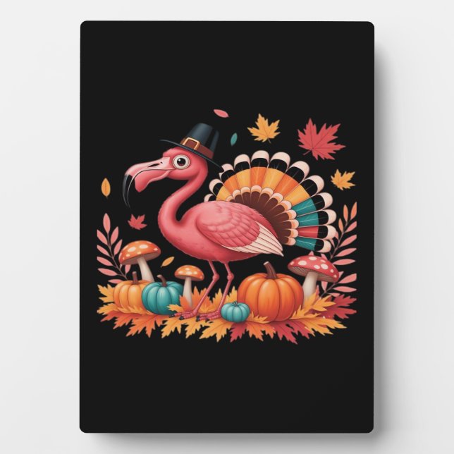 Flamingo Turkey Cute Flamingo Turkey Fall Leaf Tha Plaque (Front)