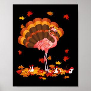 Flamingo Turkey Cute Flamingo Turkey Fall Leaf Tha Poster
