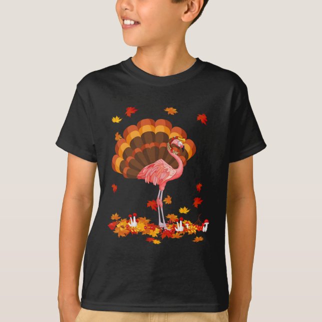 Flamingo Turkey Cute Flamingo Turkey Fall Leaf Tha T-Shirt (Front)