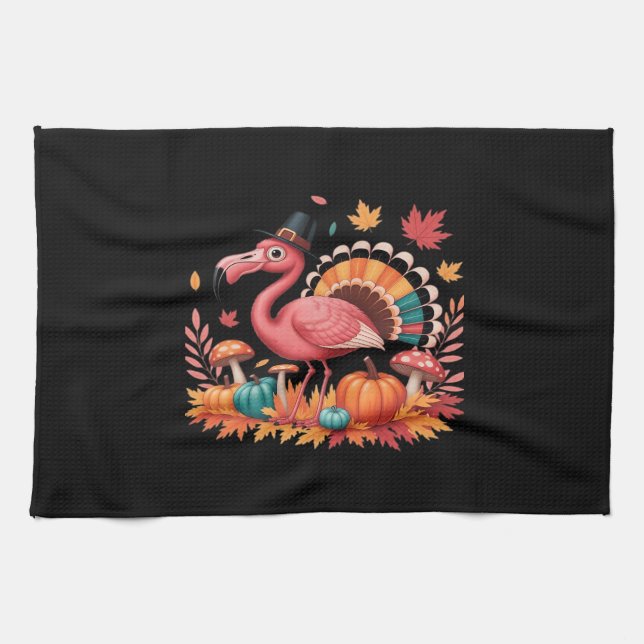 Flamingo Turkey Cute Flamingo Turkey Fall Leaf Tha Tea Towel (Horizontal)