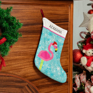 Flamingo Turquoise Snowflake Tropical Christmas Small Christmas Stocking