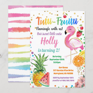 Flamingo Tutti Fruitti Girl 2nd Birthday Party Invitation