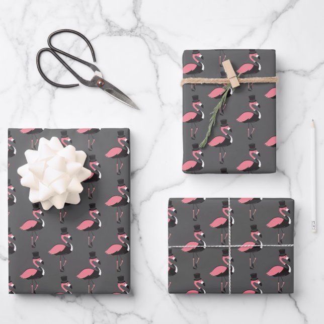 Flamingo Tuxedo Fun Wrapping Paper Sheets (Front)