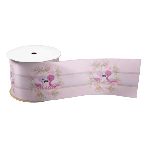 Flamingo Twins for Baby Girls Satin Ribbon