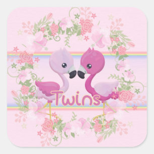 Flamingo Twins for Baby Girls Square Sticker