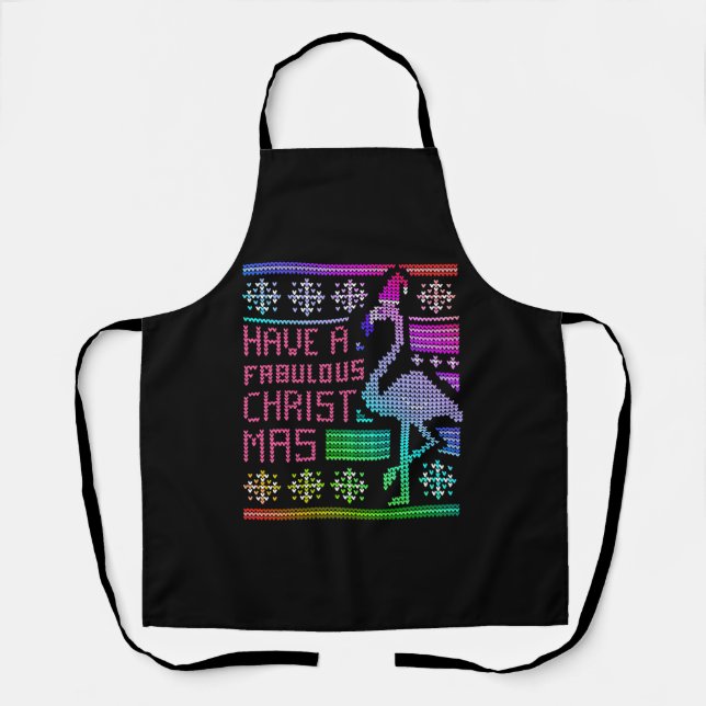 Flamingo Ugly Christmas Sweater Humour Fun Saying Apron (Front)