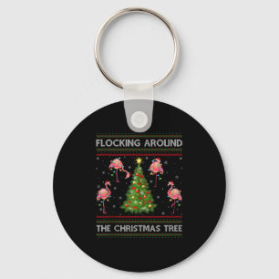 Flamingo Ugly Christmas Sweater Style Flamingo Bir Key Ring