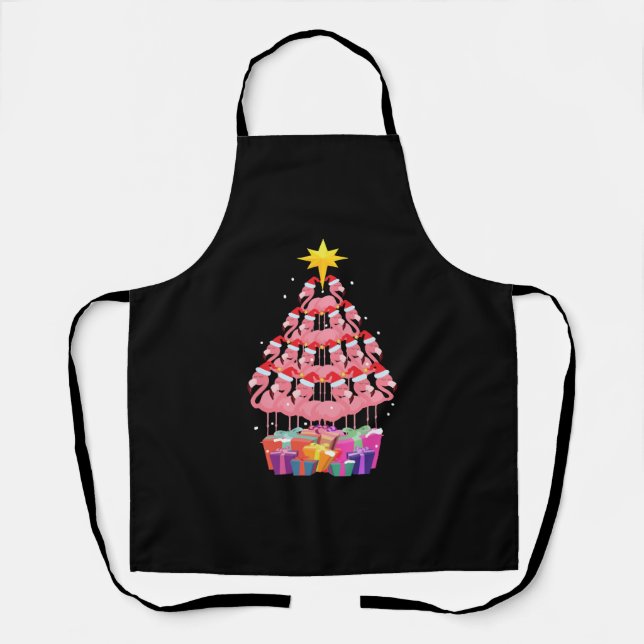 Flamingo Ugly Christmas Tree Funny Gift Apron (Front)