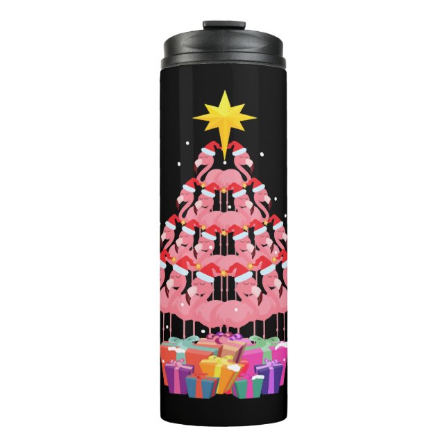 Flamingo Ugly Christmas Tree Funny Gift Thermal Tumbler (Front)