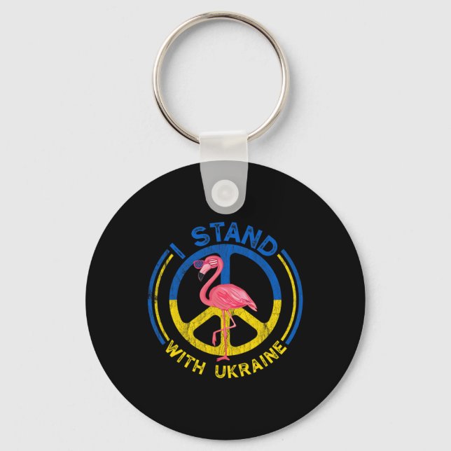 Flamingo Ukraine I Stand With Ukraine Flag Support Key Ring (Front)