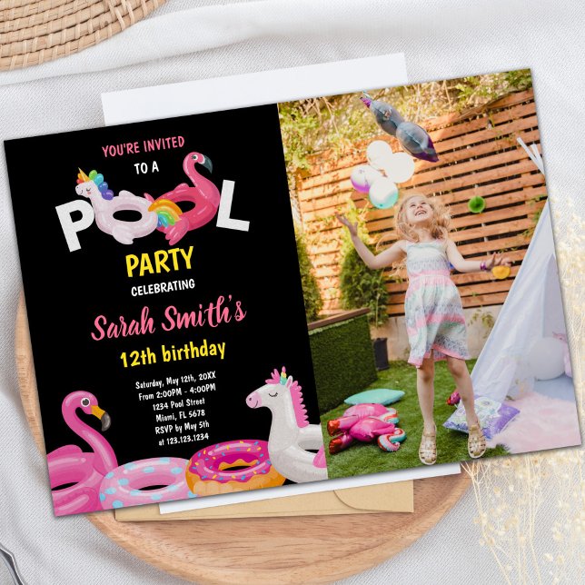 Flamingo Unicorn Pool Birthday Invitations photo (Flamingo Unicorn Pool Birthday Invitations photo)