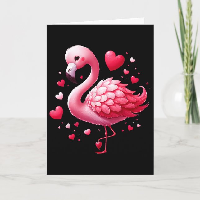 Flamingo Valentine Hearts Bird  Card (Front)