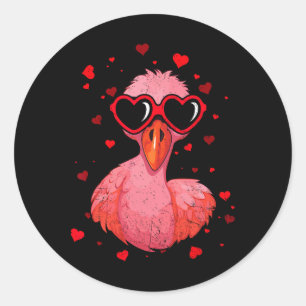 Flamingo Valentine Sungles Heart Cute Lovers Classic Round Sticker