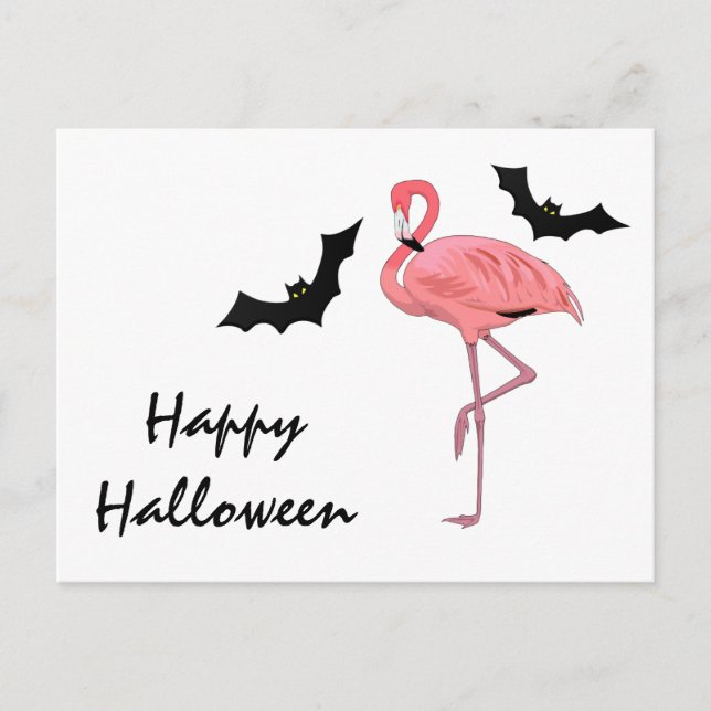 Flamingo Vampire Bats Halloween Postcard (Front)