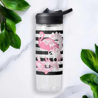 Flamingo Vibes Only - Black Stripe Pink Flamingo Water Bottle