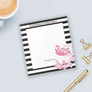 Flamingo Vibes Only Black & White Stripes Flamingo Notepad