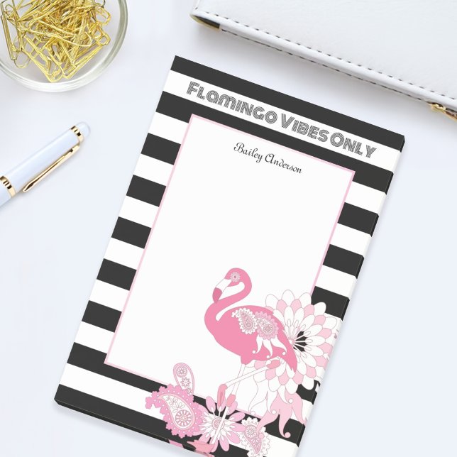 Flamingo Vibes Only Black & White Stripes Flamingo Post-it Notes (Creator Uploaded)