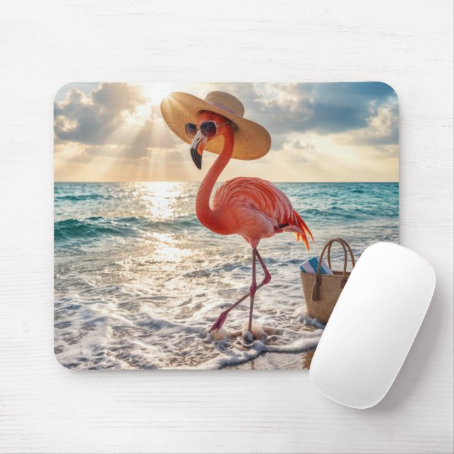 Flamingo Walking In Ocean Surf Mouse Mat (With Mouse)