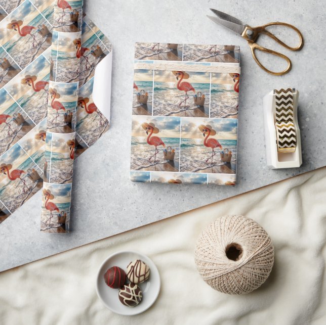 Flamingo Walking In Ocean Surf Wrapping Paper (Crafts)