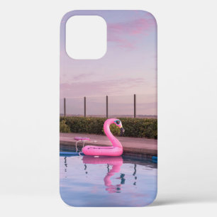 Flamingo water floater in swimming pool iPhone 12 case