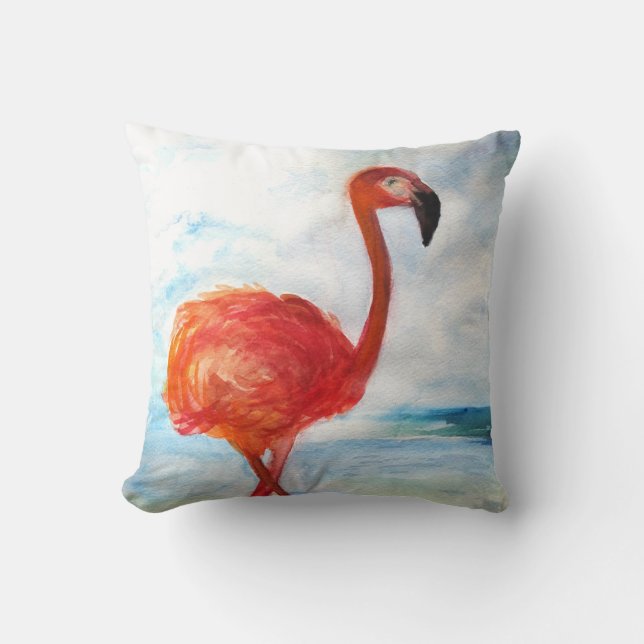 Flamingo Watercolor Art Throw Pillow (Front)