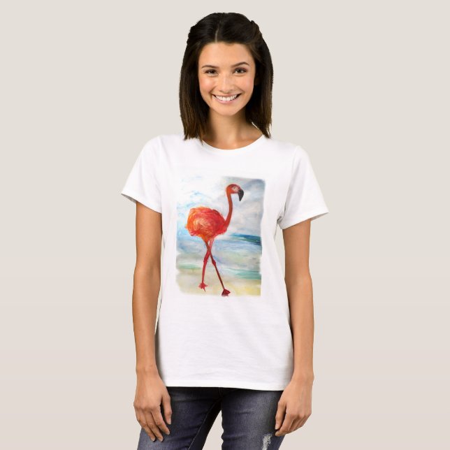 Flamingo Watercolor Art Women's Basic T-Shirt (Front Full)