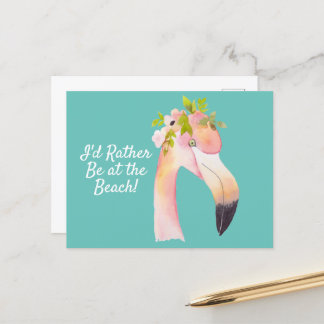 Flamingo watercolor - at the beach postcard