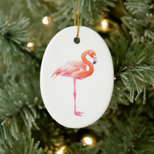 Flamingo watercolor ceramic tree decoration