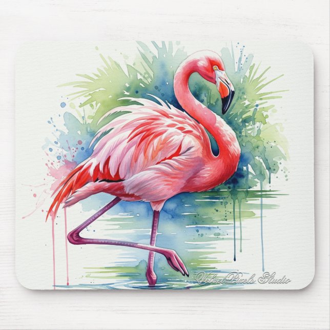 Flamingo Watercolor Mousepad  (Front)
