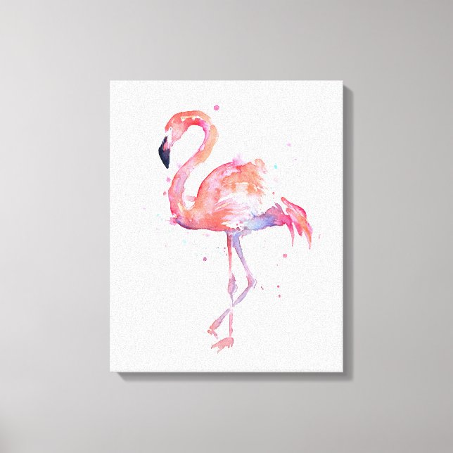 Flamingo Watercolor Painting Canvas Art Print (Front)